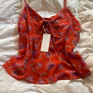 Brand new with tags Red Floral Print Sleeveless Blouse with Tie size large